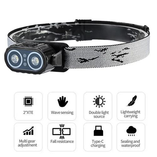 Фонарь налобный Police A57-2COB (white+red), Motion Sensor, Li-Ion аккум., ЗУ Type-C