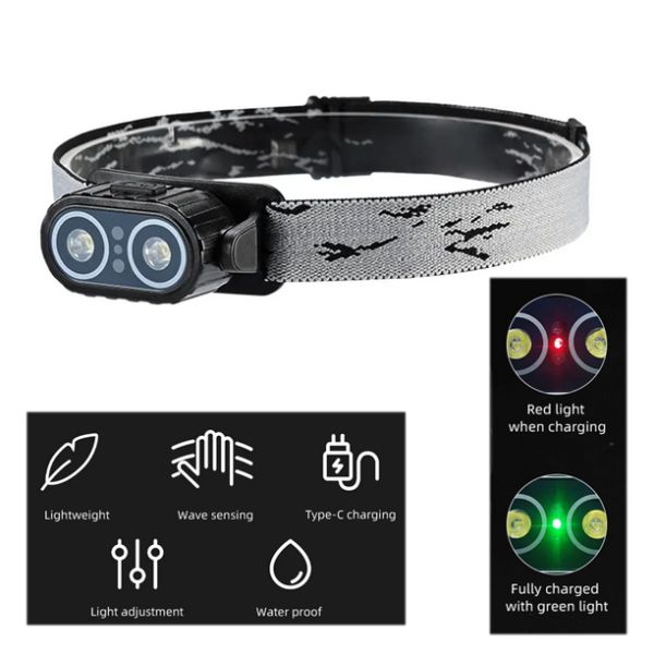 Фонарь налобный Police A57-2COB (white+red), Motion Sensor, Li-Ion аккум., ЗУ Type-C