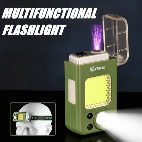 Фонарь налобный MULTIFUNCTIONAL YM-T618-LED+COB, Li-Ion аккум., зажигалка, ЗУ Type-C