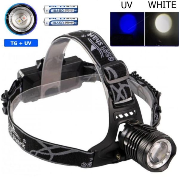 Фонарь налобный PLD-8055-2PM10-2TG(WHITE+UV)