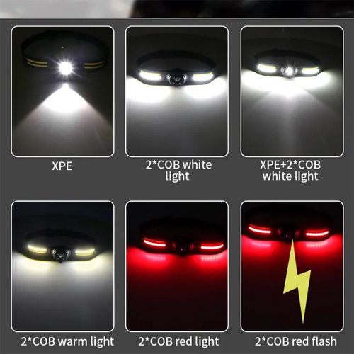 Налобный фонарь X-Balog T134-XPE+4COB (white+yellow+red), IPX4, Li-Ion аккумулятор