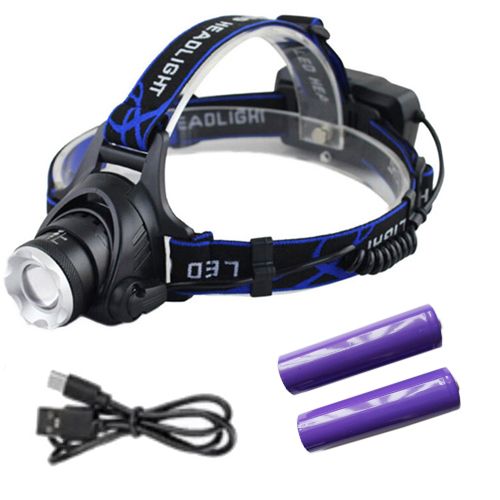 Фонарь налобный Bailong V9-XPE+UV, 2x18650, ЗУ microUSB, zoom