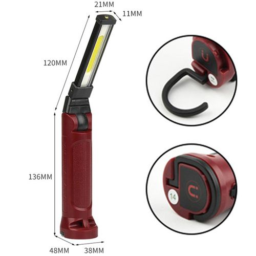 Фонарь WORKLIGHT BL 71-XPE(white+red), 10 W, 350 Lumen, Li-Ion аккумулятор, поворот 180º+180º, зажим, крюк, магнит, ЗУ Type-C