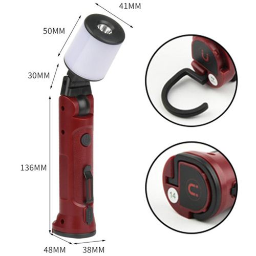 Фонарь WORKLIGHT BL 72-XPE(white+red), 10 W, 350 Lumen, Li-Ion аккумулятор, поворот 180º+180º, зажим, крюк, магнит, ЗУ Type-C