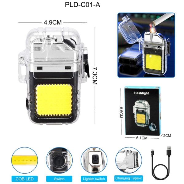 Електроімпульсна USB запальничка з ліхтарем C01-A-COB, Li-Ion акум., ЗУ Type-C