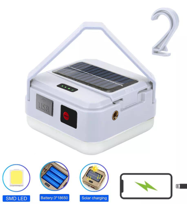 Фонарь кемпинг DP-K7-100, 3х18650, солн. панель, power bank, Type-C, крюк