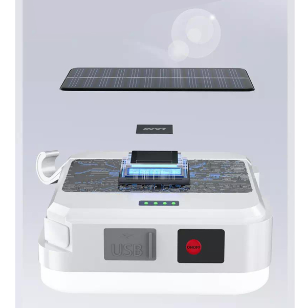 Фонарь кемпинг DP-K7-100, 3х18650, солн. панель, power bank, Type-C, крюк