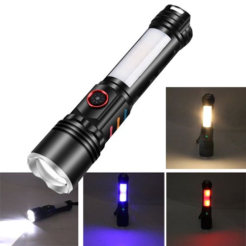 Фонарик NVF PLD-2307 WHITE LASER LED PM10-TG+COB(red+blue+yellow), Motion Sensor Li-Ion аккум., power bank, ЗУ Type-C, zoom, Box