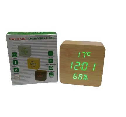 Часы сетевые VST-872S-4 зеленые, (корпус желтый)