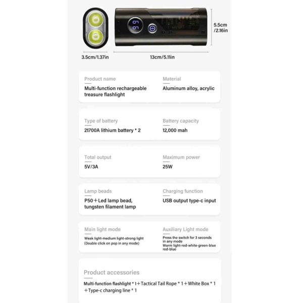 Фонарь YEMAO YM-B200 Powerbank 