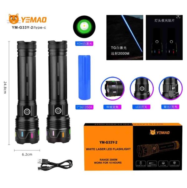 Фонарь YEMAO YM-G33Y-2 TG 40W с zoom, Power Bank и Type-C