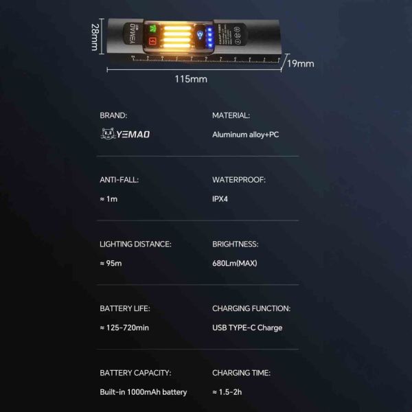 Ліхтар YEMAO YM-M31 P50 + лазер + RGB — Type-C, магніт