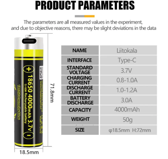 Акумулятор 18650, LiitoKala USB-King4000, 4000mAh із вбудованим USB портом для заряджання
